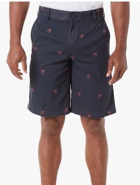 IZOD Mens Beachtown Flat Front Crab Print Shorts - Sz 40W - Cadet Navy Blue -NWT